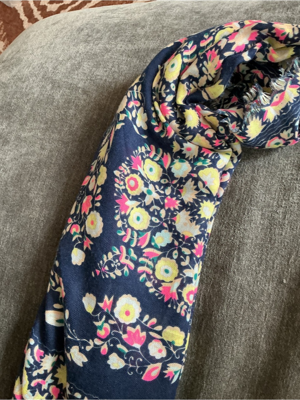 Banana Republic Floral Navy Scarf with Yellow & Pink Accents - Women Accessories